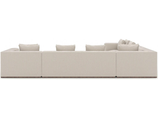 Bello 5-Piece Modular Oatmeal Corduroy Velvet Sectional with Retro Walnut Base