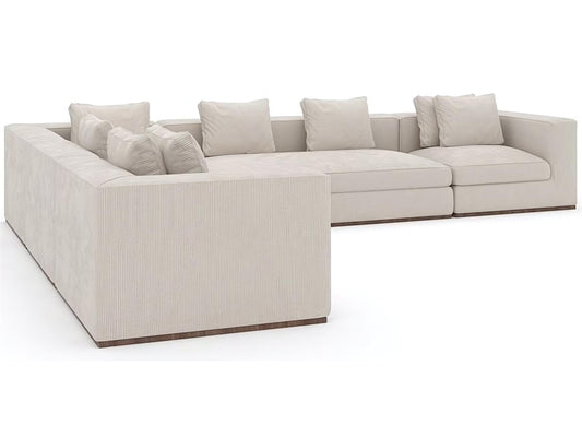 Bello 5-Piece Modular Oatmeal Corduroy Velvet Sectional with Retro Walnut Base