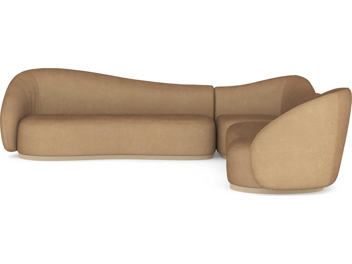 Kalahari 3-Piece Modular Curved Velvet Sectional in Camel and Sparkling Argent