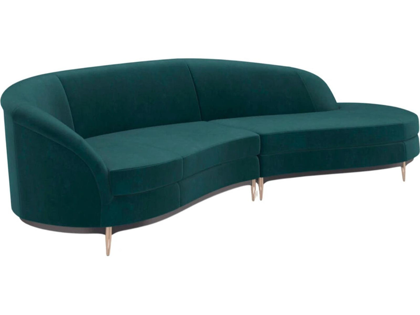 Three's Company 2-Piece Curved Velvet Sectional Sofa in Dark Peacock Blue