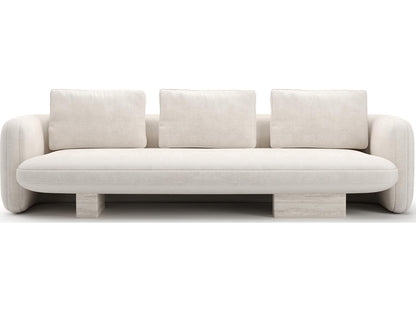 Overlap 3-Seat Sofa Ecru Linen with Travertine Base