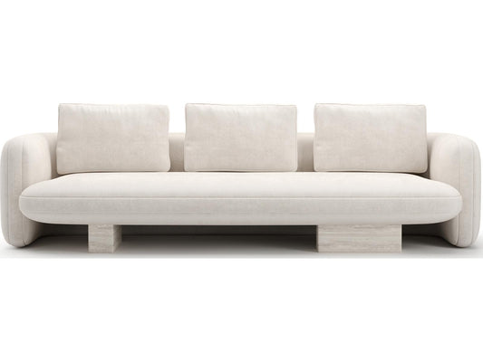Overlap 3-Seat Sofa Ecru Linen with Travertine Base