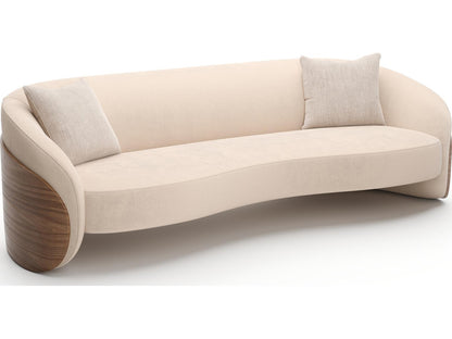 Fleur Wood Back 3-Seat Faux Mohair Sofa in Porcini