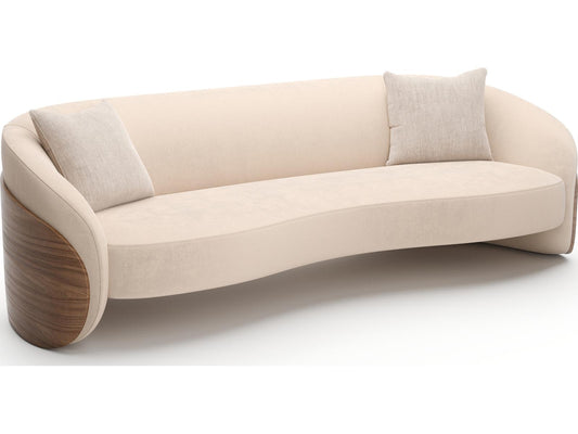 Fleur Wood Back 3-Seat Faux Mohair Sofa in Porcini
