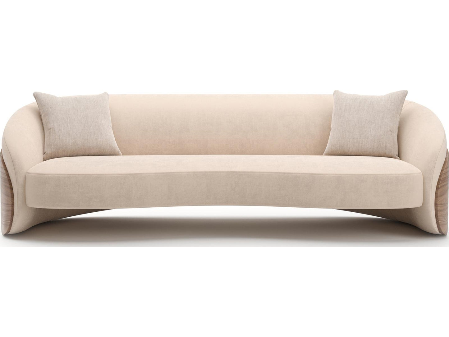 Fleur Wood Back 3-Seat Faux Mohair Sofa in Porcini