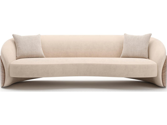 Fleur Wood Back 3-Seat Faux Mohair Sofa in Porcini