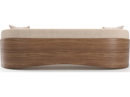 Fleur Wood Back 3-Seat Faux Mohair Sofa in Porcini