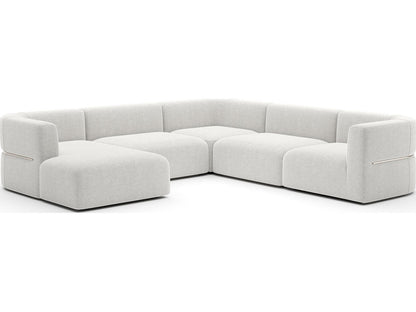 Rhythm 5-Piece Modular Left Chaise Sectional in Ivory Ribbed Linen