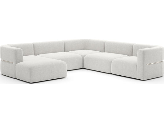 Rhythm 5-Piece Modular Left Chaise Sectional in Ivory Ribbed Linen