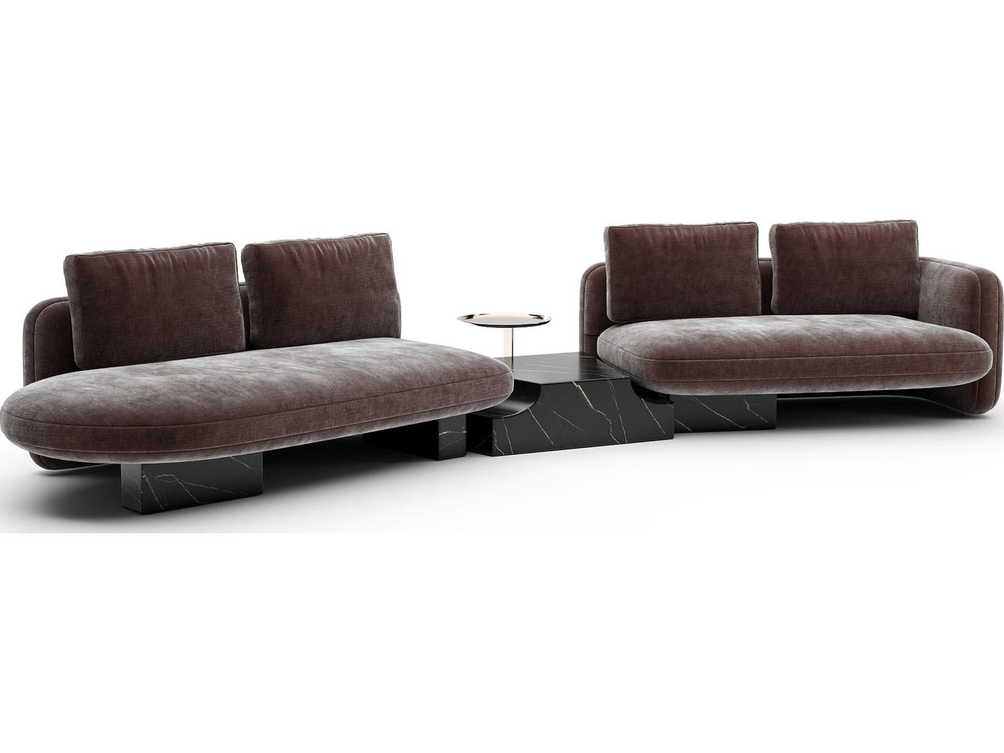 Overlap 3-Piece Left Bumper Sectional Polyester Velvet Sofa in Dark Taupe