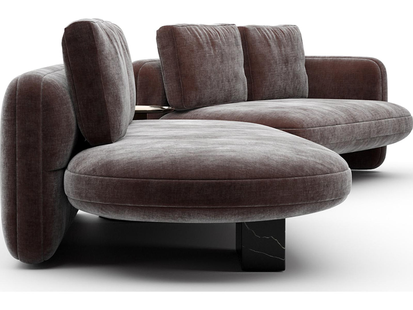 Overlap 3-Piece Left Bumper Sectional Polyester Velvet Sofa in Dark Taupe