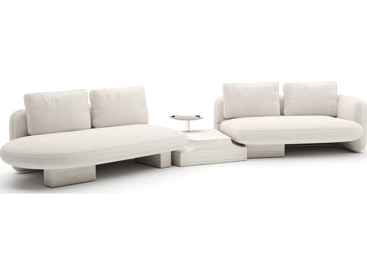 Overlap 3-Piece Left Bumper Sectional Sofa in Ecru Fabric with Whisper of Gold