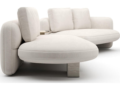 Overlap 3-Piece Left Bumper Sectional Sofa in Ecru Fabric with Whisper of Gold