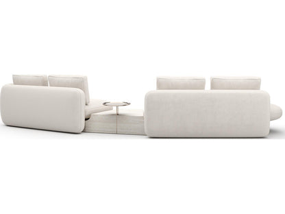 Overlap 3-Piece Left Bumper Sectional Sofa in Ecru Fabric with Whisper of Gold