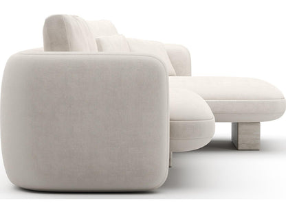 Overlap 2-Piece Ecru Linen Right Chaise Sectional Sofa with Travertine Base