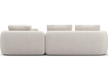 Overlap 2-Piece Ecru Linen Right Chaise Sectional Sofa with Travertine Base