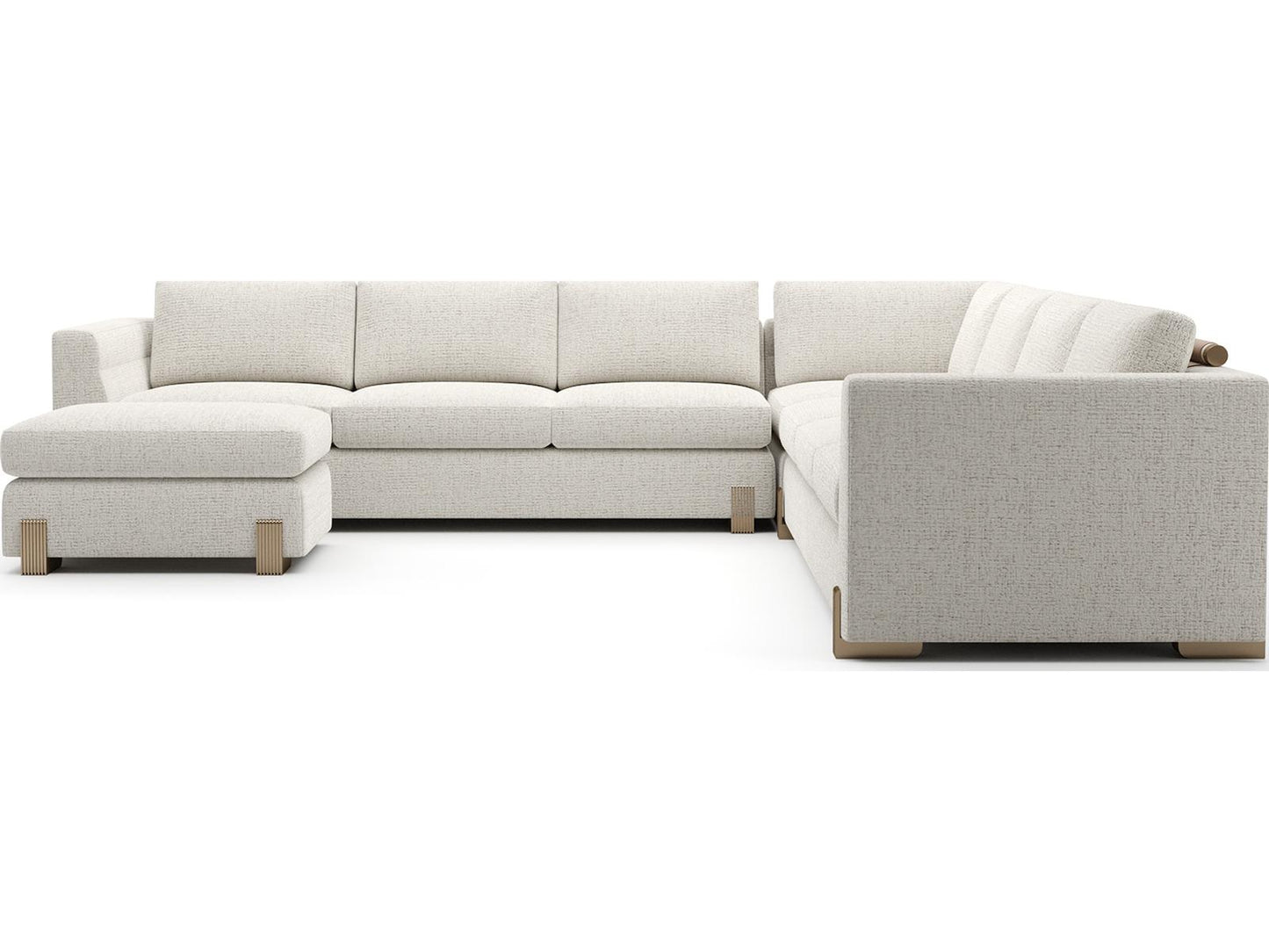 Counter Balance Large Modular Sectional Sofa in Oatmeal Melange with Brushed Gold Legs