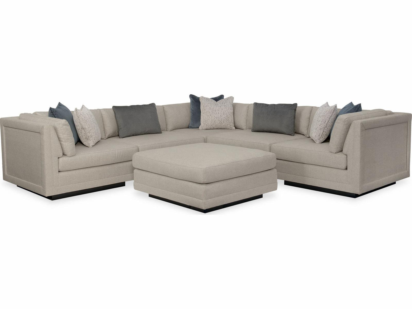 Fusion 6-Piece Modular Fabric Sectional Sofa with Ottoman in Simply Black