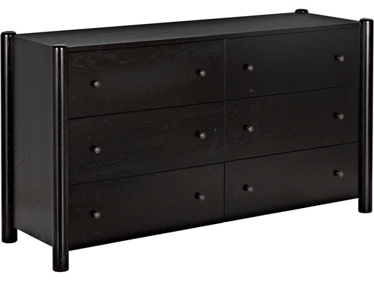 Vail 6-Drawer Oak Wood Dresser in Black