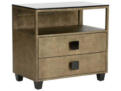 Pendry 2-Drawer Nightstand in Antique Gold and Black Shagreen