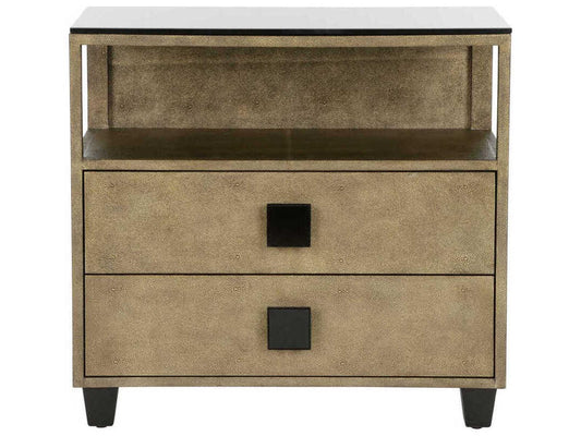 Pendry 2-Drawer Nightstand in Antique Gold and Black Shagreen
