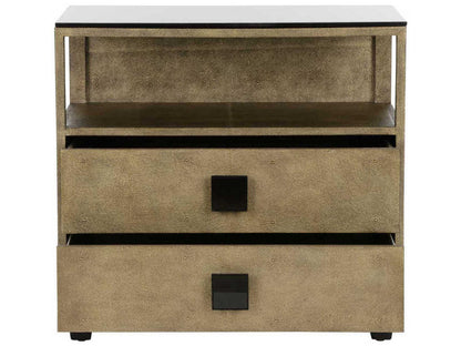 Pendry 2-Drawer Nightstand in Antique Gold and Black Shagreen