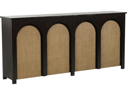 Wrightsbury Rectangle Console Table in Black Wood and Grasscloth