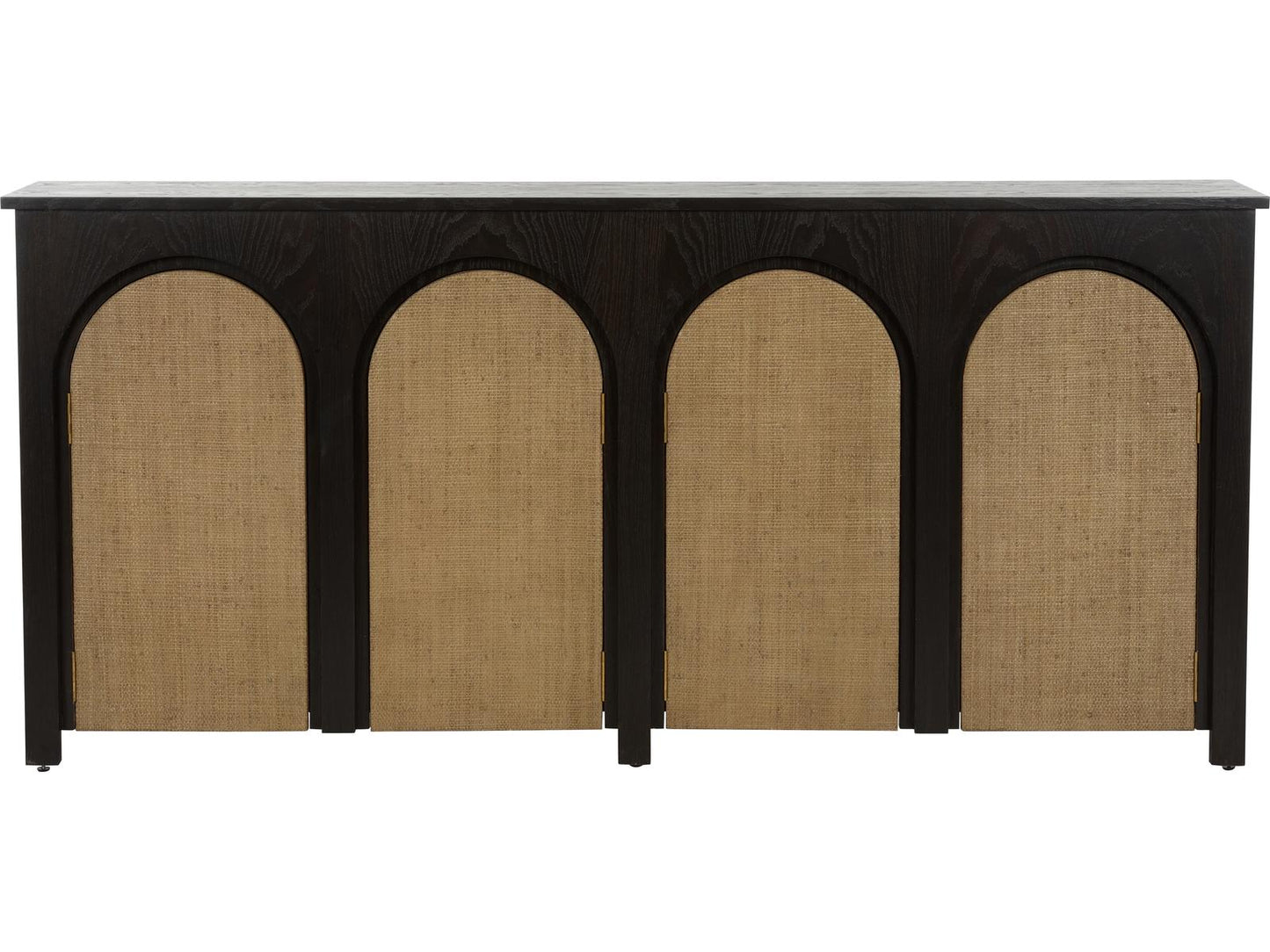 Wrightsbury Rectangle Console Table in Black Wood and Grasscloth