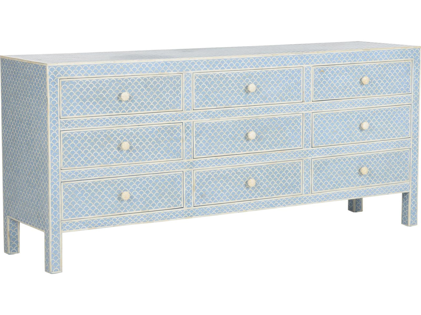 Milford 9-Drawer Bone Inlay Dresser in White and Blue