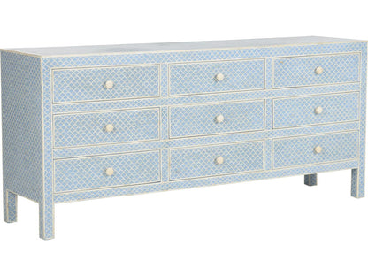 Milford 9-Drawer Bone Inlay Dresser in White and Blue
