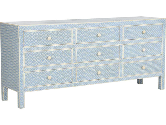 Milford 9-Drawer Bone Inlay Dresser in White and Blue