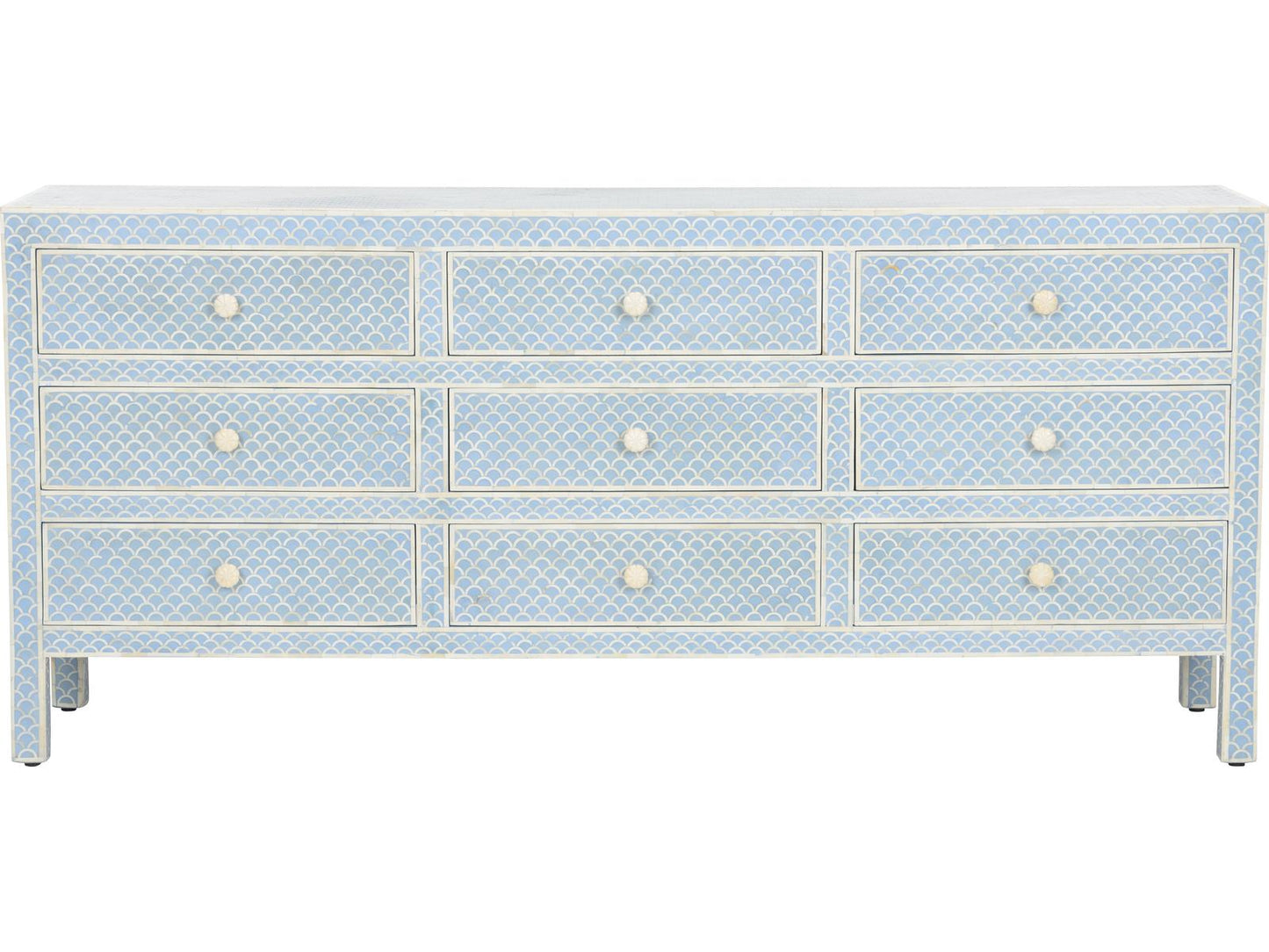 Milford 9-Drawer Bone Inlay Dresser in White and Blue