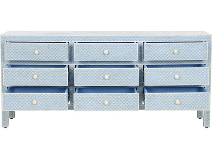 Milford 9-Drawer Bone Inlay Dresser in White and Blue