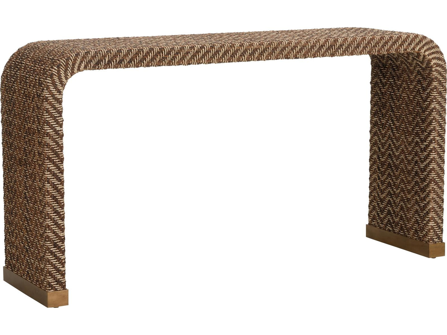 Bill Cain Rope Waterfall Console Table in Brown and Gold Abaca Rope