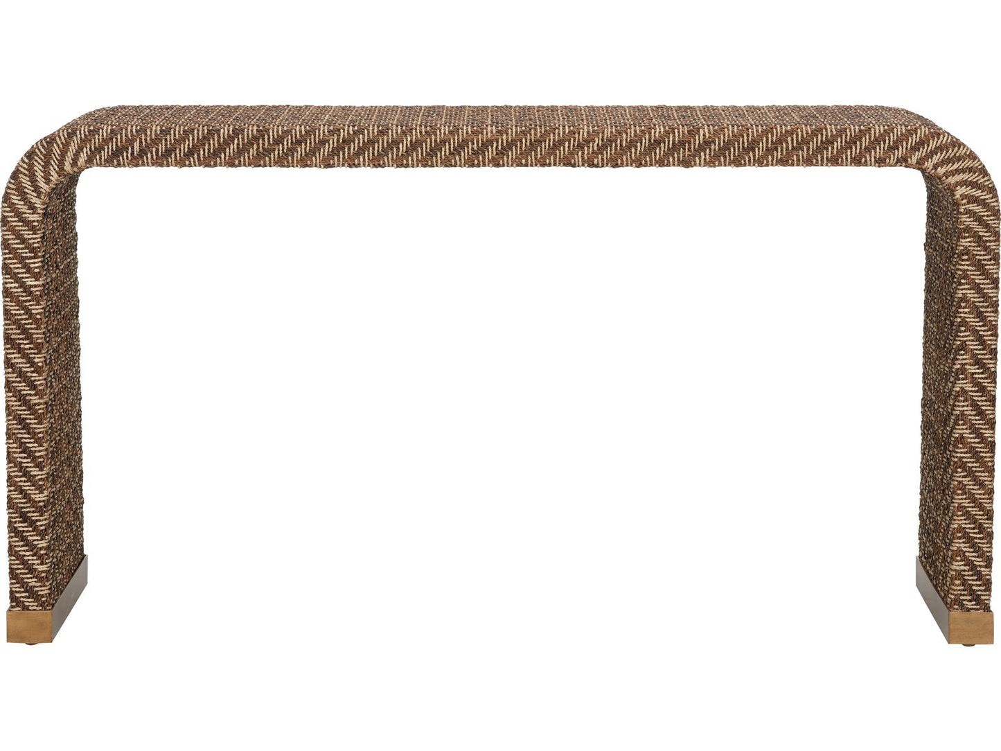 Bill Cain Rope Waterfall Console Table in Brown and Gold Abaca Rope