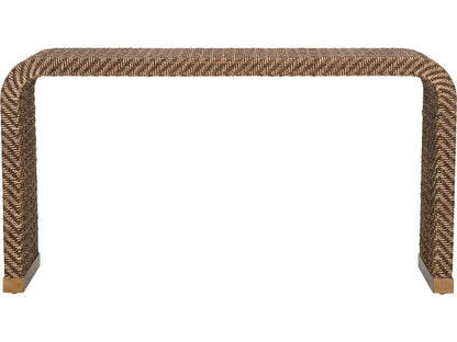 Bill Cain Rope Waterfall Console Table in Brown and Gold Abaca Rope