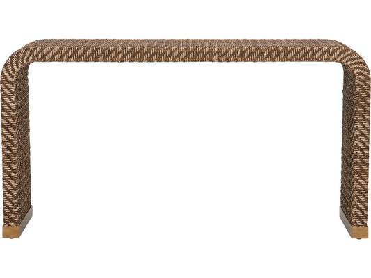 Bill Cain Rope Waterfall Console Table in Brown and Gold Abaca Rope