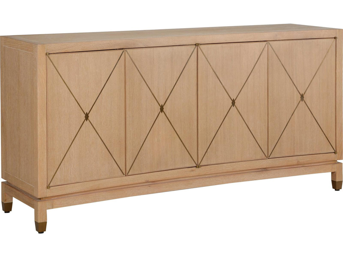Brentwood Console Table in Cerused Oak with Brass Inlay