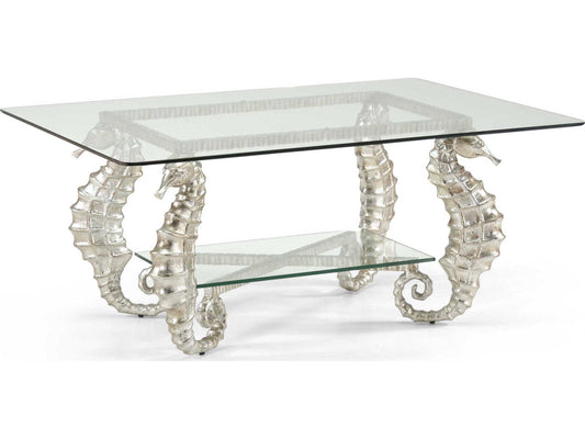 Seahorse Rectangular Coffee Table Silver Leaf Glass Top
