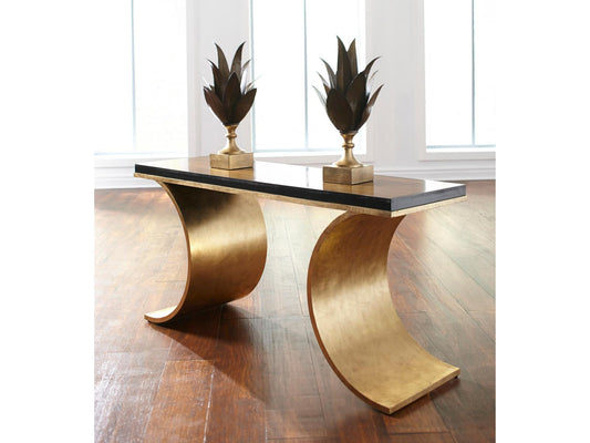 Thames Console Table in Antique Gold Leaf with Wood Top