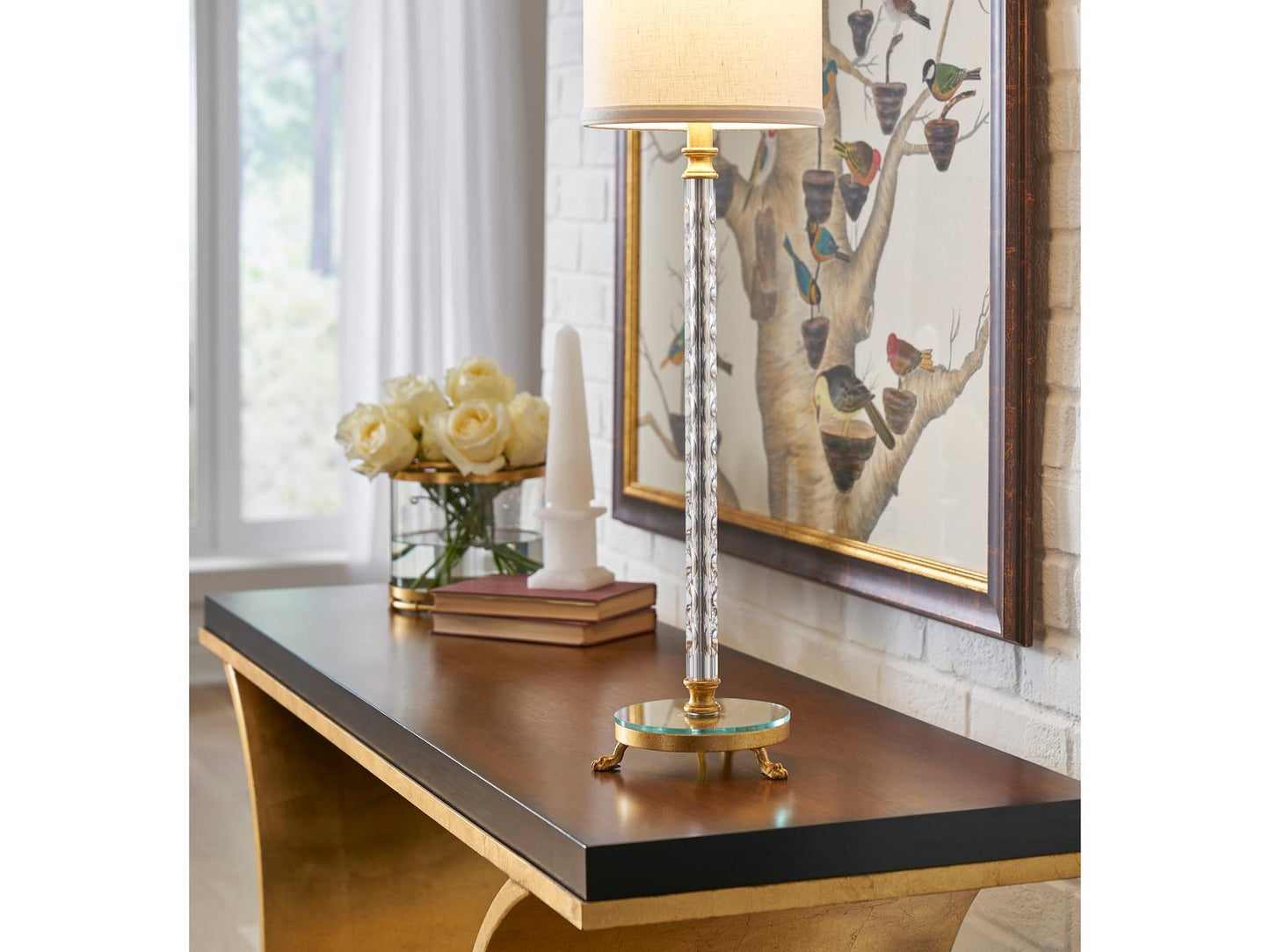 Thames Console Table in Antique Gold Leaf with Wood Top