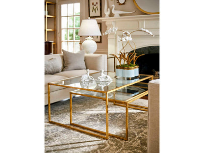 Nested Rectangular Glass Gold Leaf Coffee Table