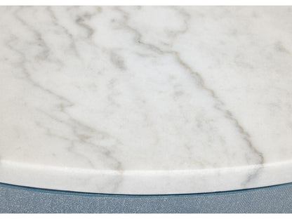 Elizabeth Wicker Aqueduct Round Marble Blue White Cocktail Table -
