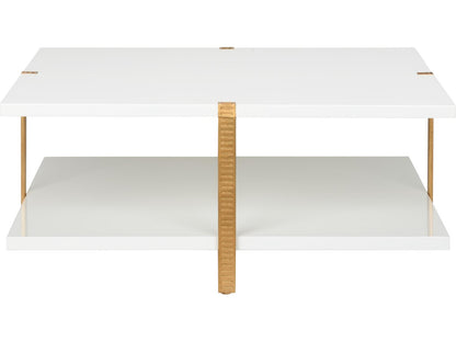 Elizabeth Wicker Ribbed Square Wood White antique Gold Leaf Cocktail Table