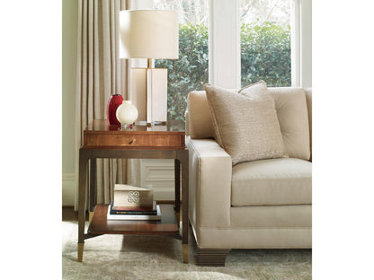 Bridgeton End Table with Drawer in Walnut and Brass