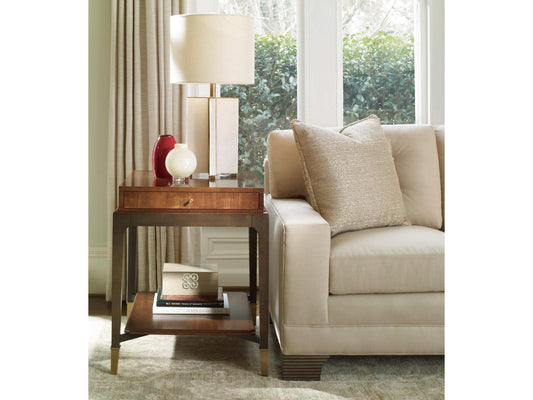 Bridgeton End Table with Drawer in Walnut and Brass