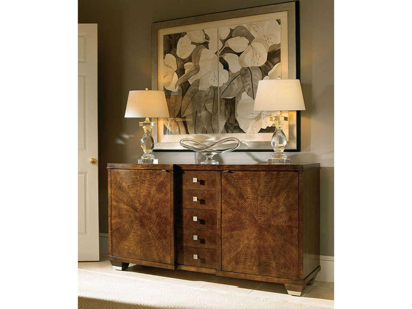 Omni Credenza in Sable Finish with Starburst Veneer
