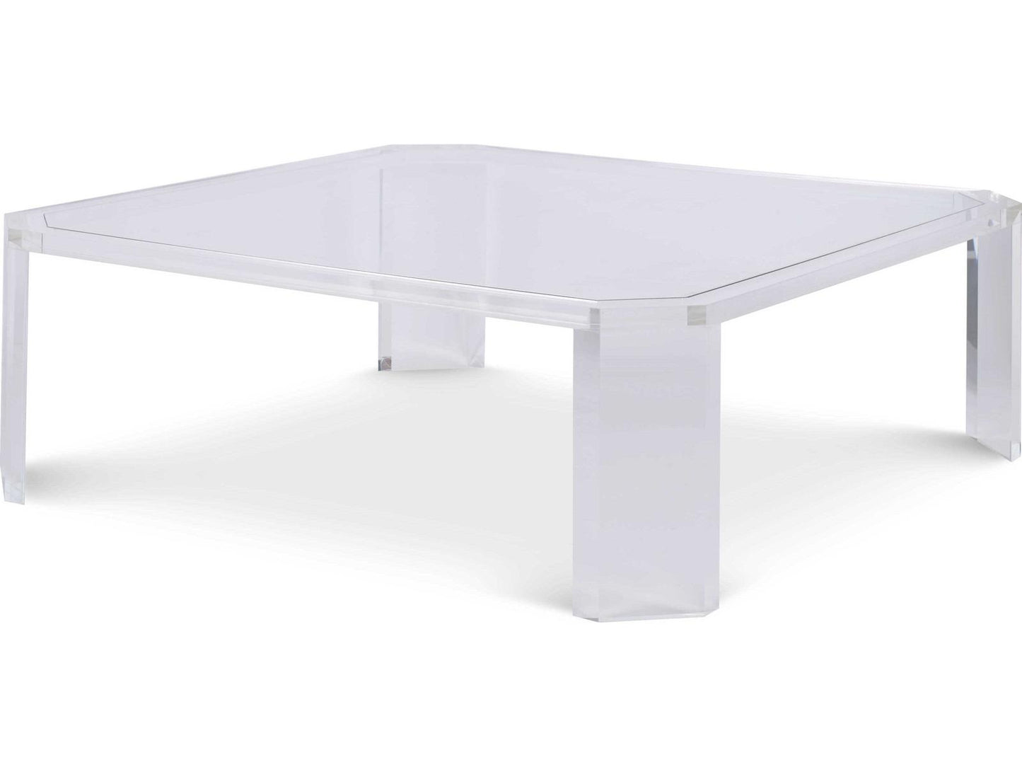 Thomas O'Brien Phoenix Square Coffee Table with Glass Top and Acrylic Base