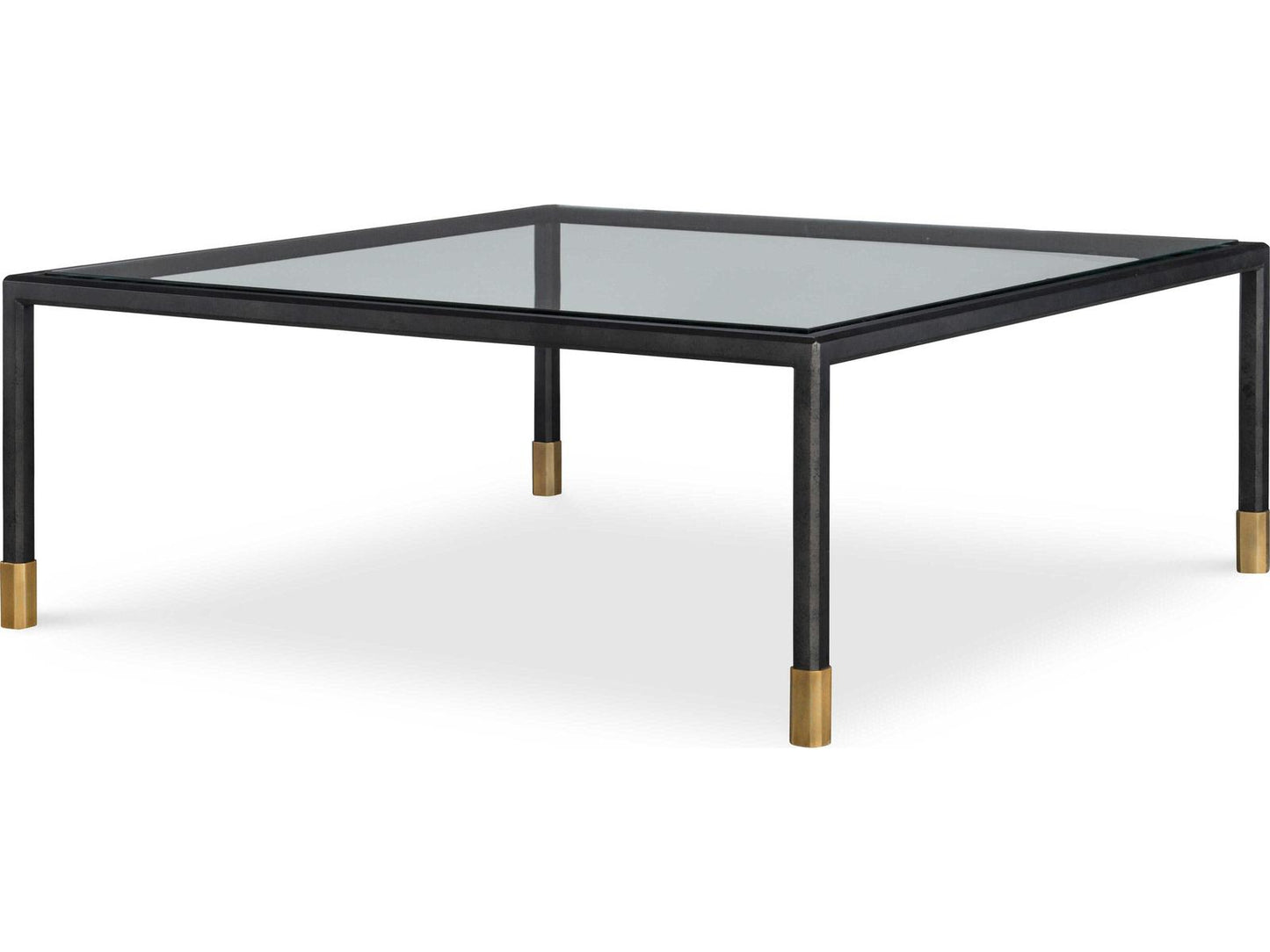 Jennings Square Coffee Table Tempered Glass with Bronze Metal and Brass Trim