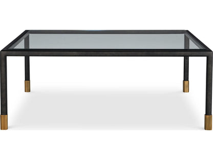Jennings Square Coffee Table Tempered Glass with Bronze Metal and Brass Trim